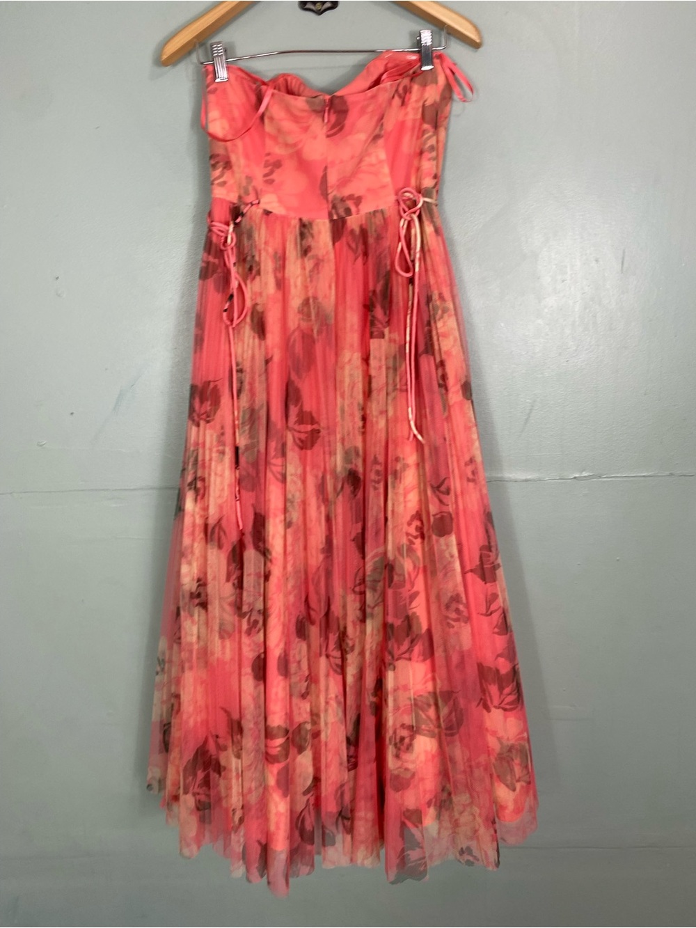 Hutch Costella Strapless Pleated Floral Tulle Midi Dress Size 8 Pink - Picture 6 of 6